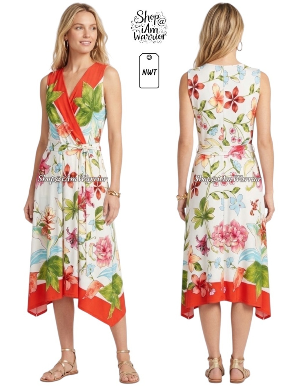 London Times NWT tropical floral faux wrap handkerchief dress *shop@iamwarrior